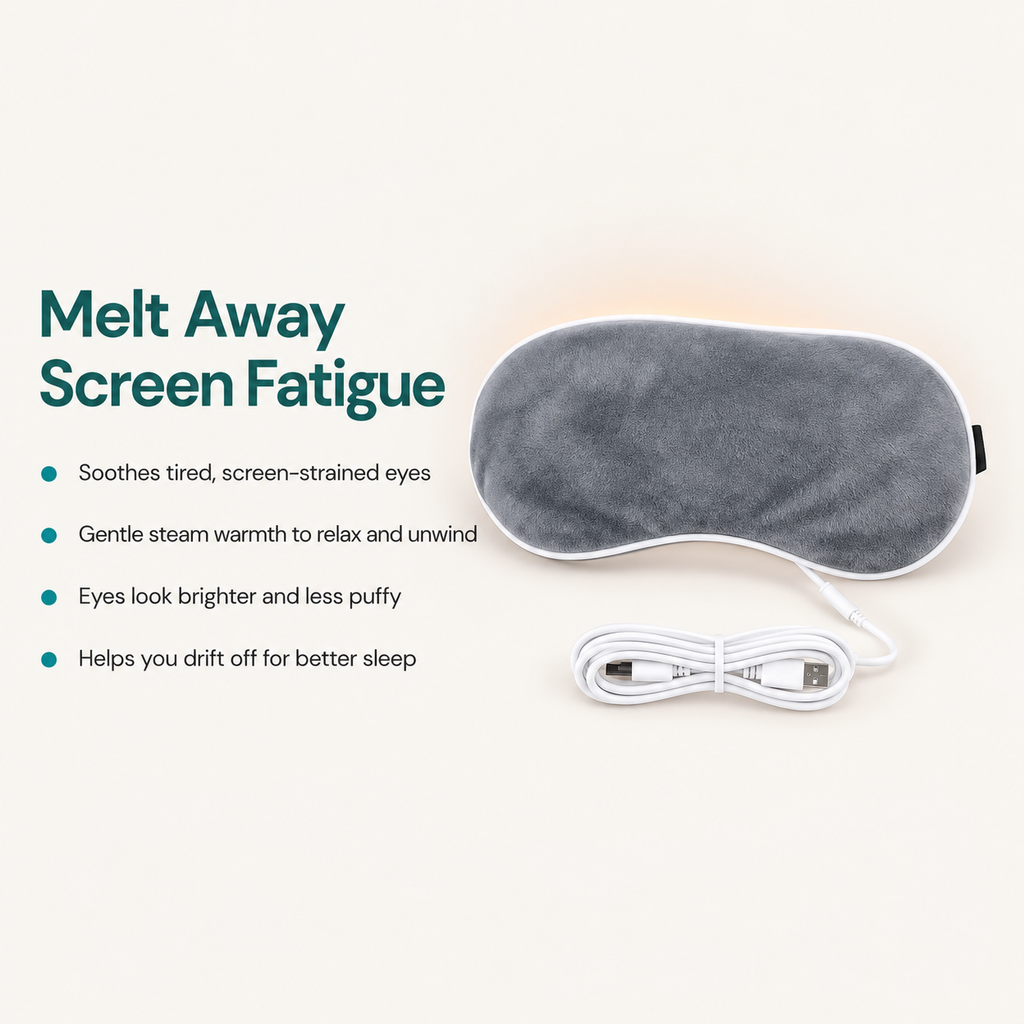 Recervo Warming Steam Eye Mask — USB Heated Compress for Tired Eyes, Sleep & Stress Relief