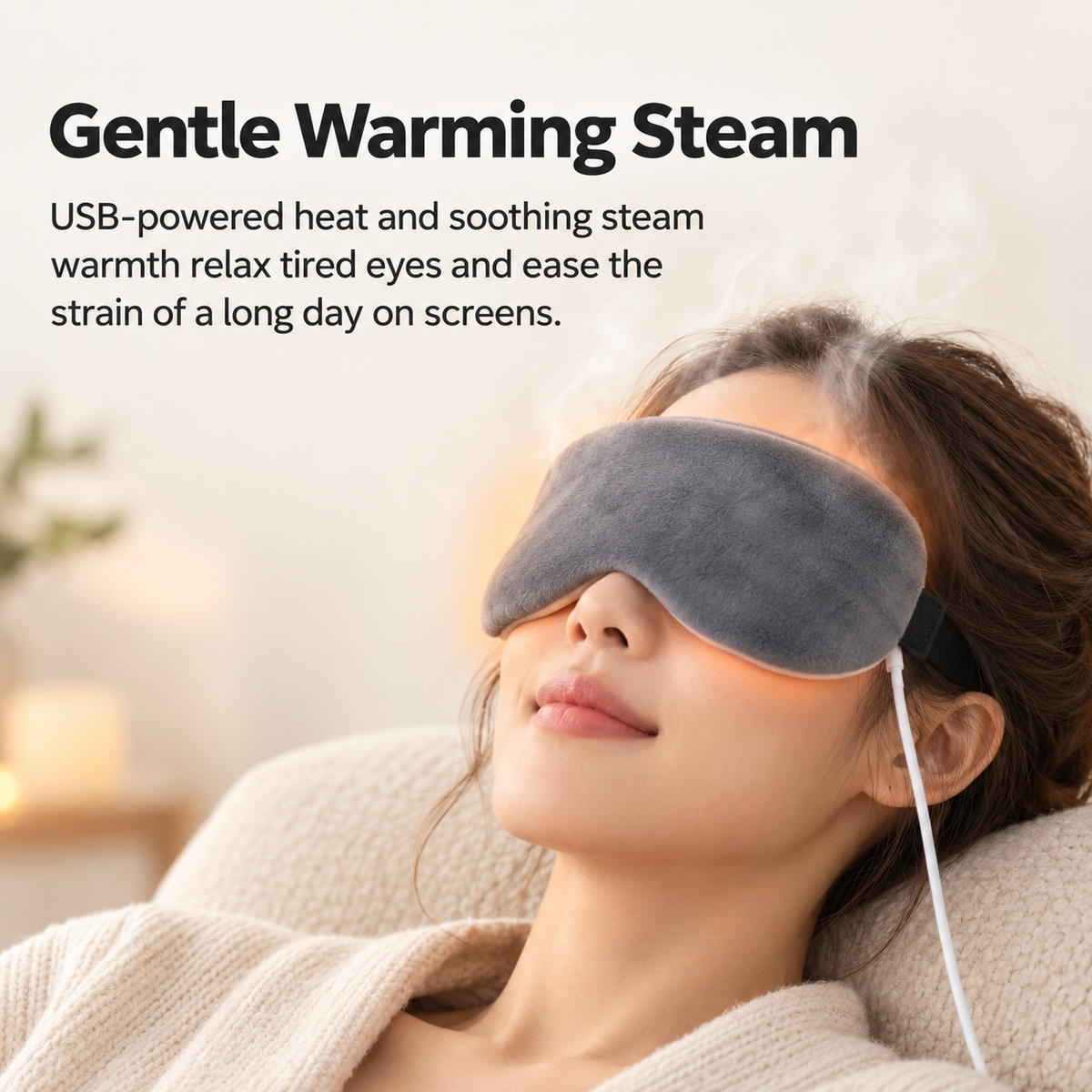 Recervo Warming Steam Eye Mask — USB Heated Compress for Tired Eyes, Sleep & Stress Relief