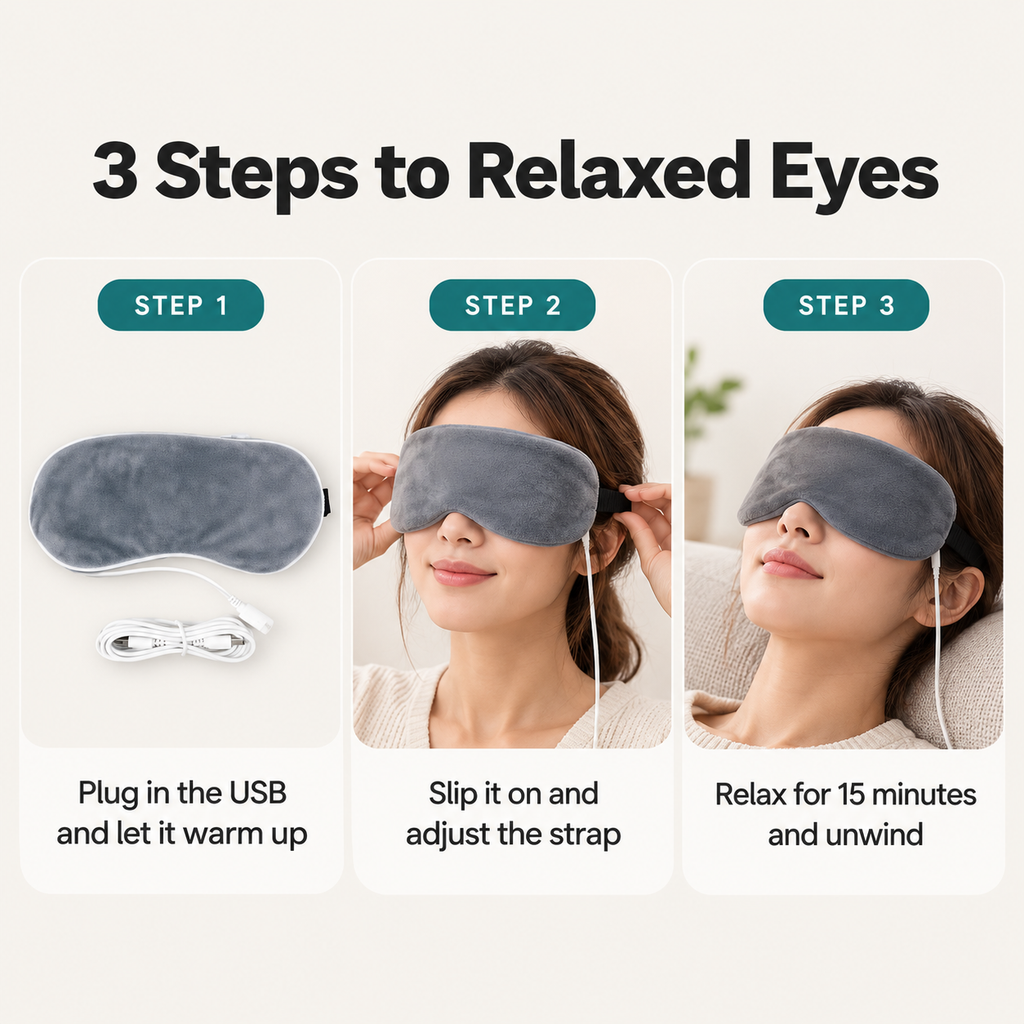 Recervo Warming Steam Eye Mask — USB Heated Compress for Tired Eyes, Sleep & Stress Relief
